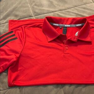 NWOT Adidas Boys Vibrant Red Polo with Black Stripes